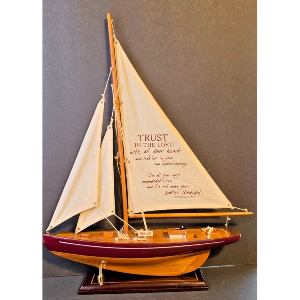 Vintage Christian Inspirational Sailboat Decor 14" x 9.5" Wooden Model 21" x 15"